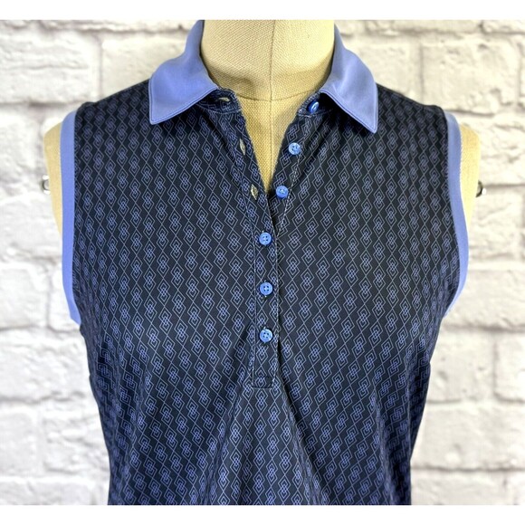 Lady Hogan Womens XS Sleeveless Golf Tennis Polo Shirt Tank Argyle Navy Blue NWT - Picture 3 of 9